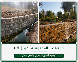 تنفيذ أعمال التكحيل واعمال الرش للجدران الساندة للاراضي الزراعية المتضررة من السيول ضمن المناقصة رقم 5